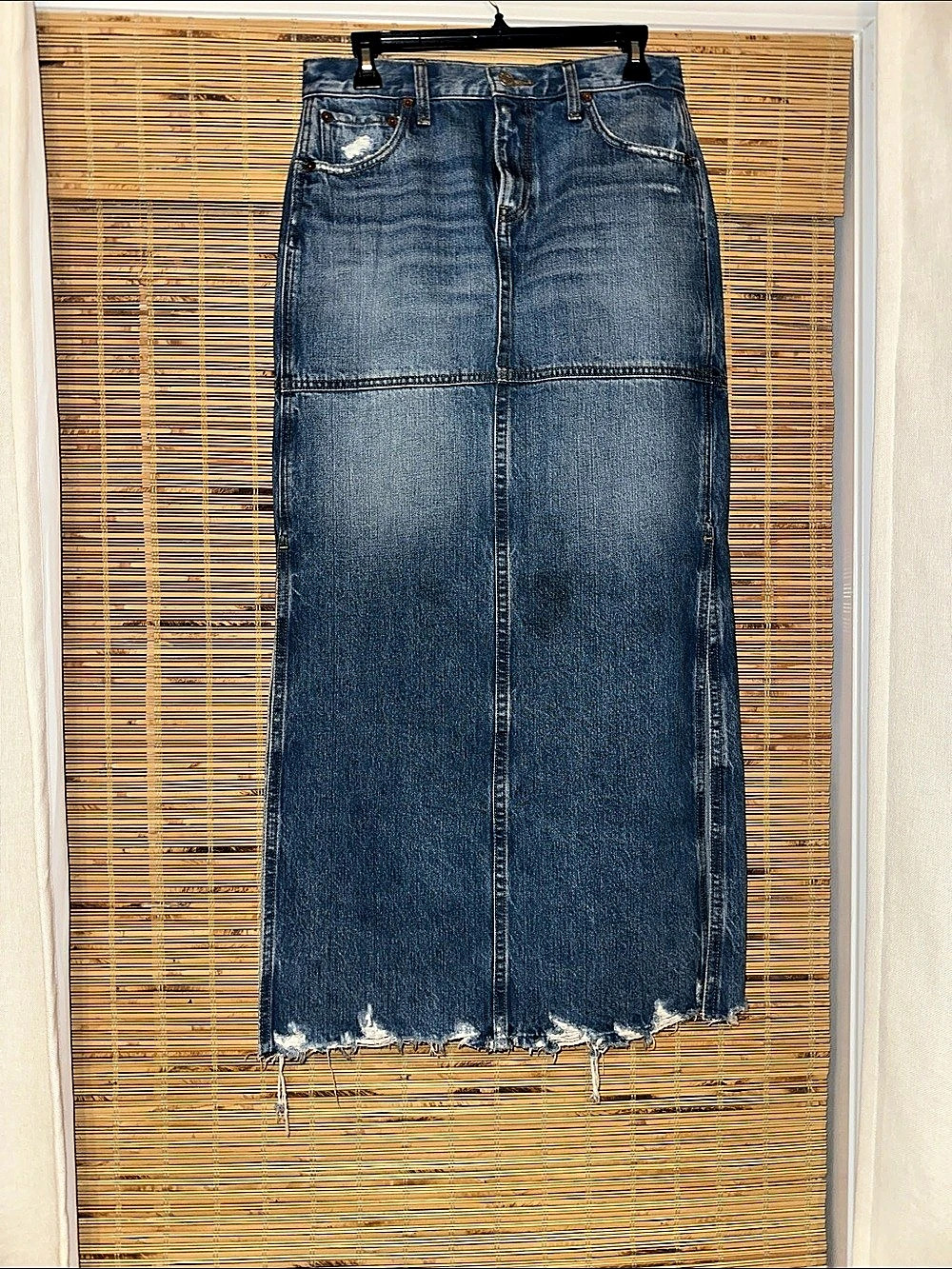 Like New! RE/DONE Frayed Paneled Denim Maxi Skirt Blue Denim Maxi Skirt Waist 26
